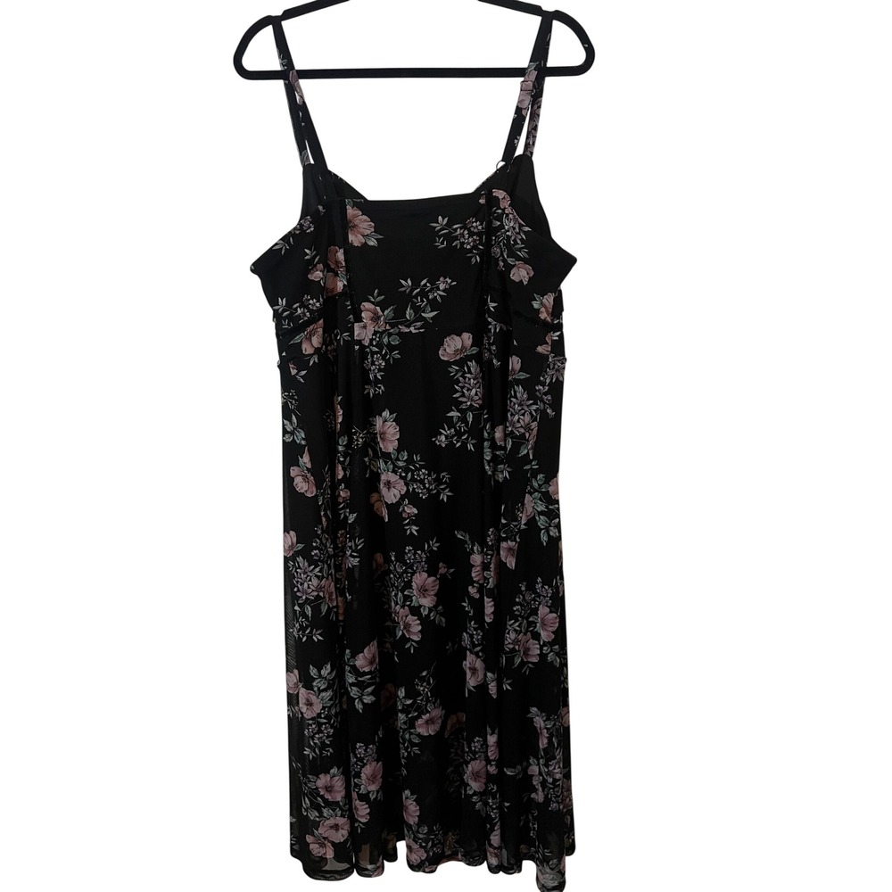 Torrid Midi Dress Size 2 Floral Mesh Cami Black Pink Surplice Neck - Picture 5 of 6